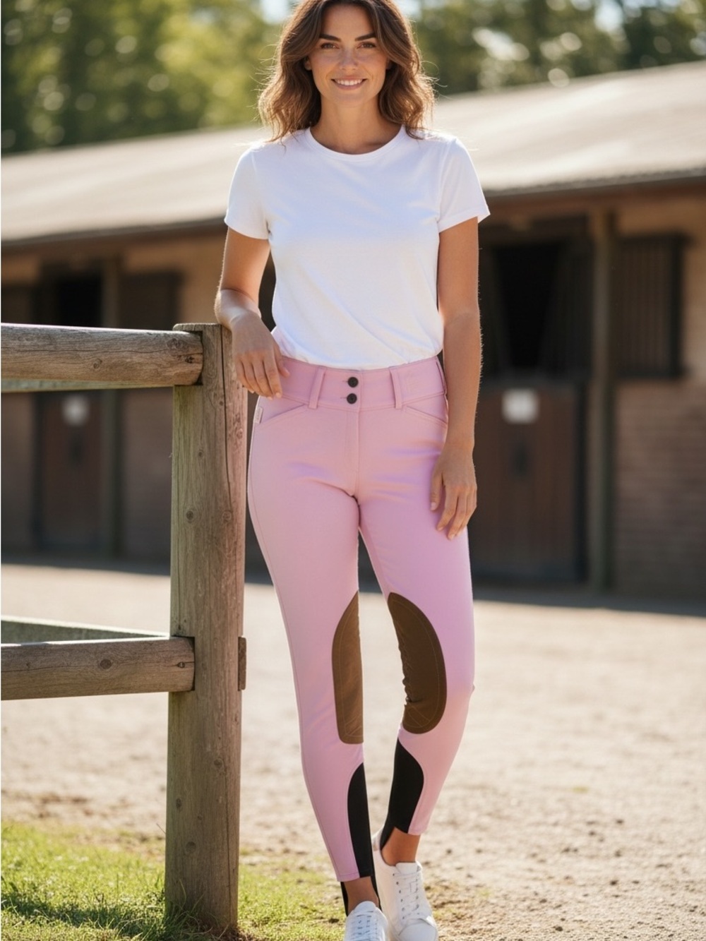 The Tailored Sportsman Pink Riding Breeches with Brown & Black Details